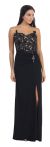 Floral Lace Beaded Bust Front Slit Long Formal Prom Dress in Black